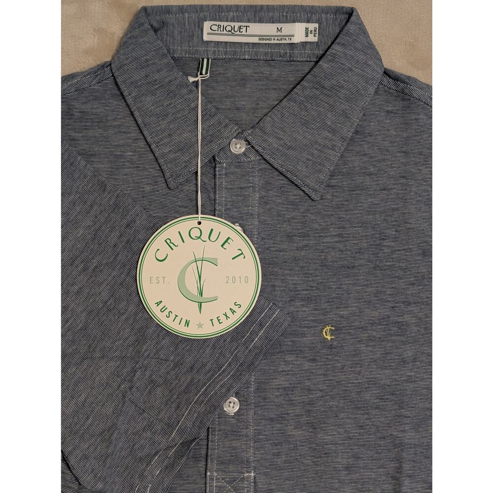 Criquet Men Player Polo Shirt Dark Blue Heathered Medium Organic Cotton Golf NWT